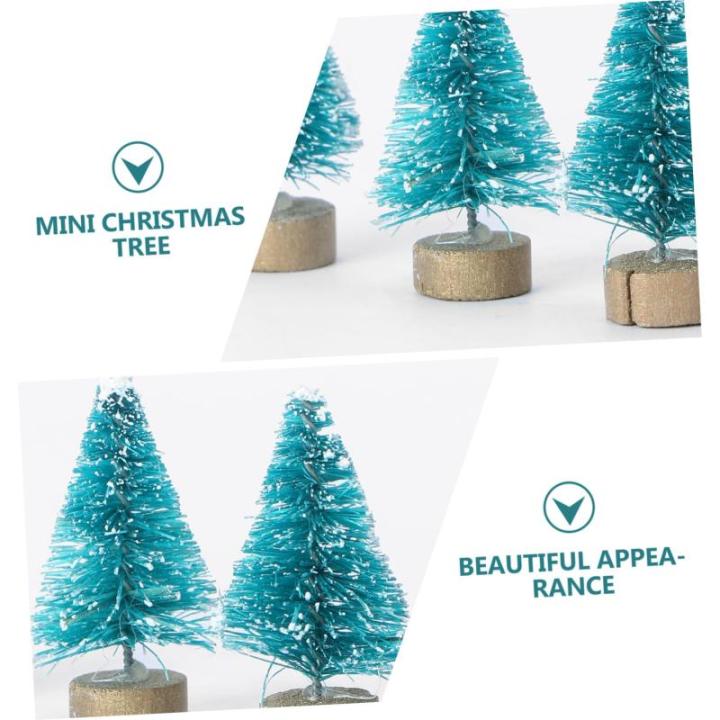 1 Set Mini Kerstboom Decoratie Kerstbomen Versierd Mini Kerstboom Decor Sneeuw Kerstboom Vier Kunstmatige Kerstboomdecoraties Sisal Zijde Blauw 24st