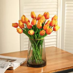 30 stuks kunstmatige tulpen bloemen nep tulpen boeket real touch bloemen voor decoratie (rood en geel)