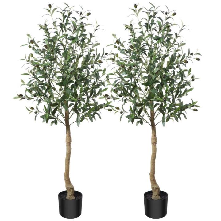 Kunstmatige olijfboom plant 120 cm nep vormgesneden zijden boom, perfecte in pot voor binnen en buiten