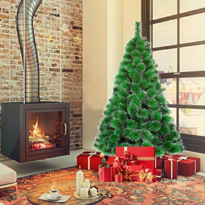 Kunstkerstboom, 150 cm, groene dennennaalden met sneeuweffect, kerstboom met 150 takken, snel op te bouwen klapsysteem, metalen standaard, kerstdecoratie
