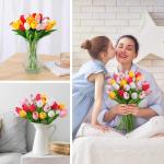 Kunsttulpen van latex, realistische kunsttulpen, boeket voor thuis, bruiloft, feest (wit + sakura-roos + zonsondergang-rood + geel + rood)