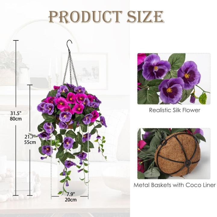 Pansy Kunstbloemen als echte viooltjes, hangende planten, kunstbloemen, Pansy met hanglamp, hoogte 80 cm, kamerplant, struik, decoratieve plant, groene plant