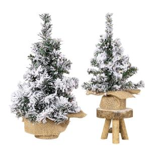 Saisonale Innendekoration, Weihnachtsbaum für den Tisch - 2 Stück künstliche Weihnachtsbäume, saisonale Dekoration,Tischdekoration mit Holzsockel, Weihnachtsbäume, robust für