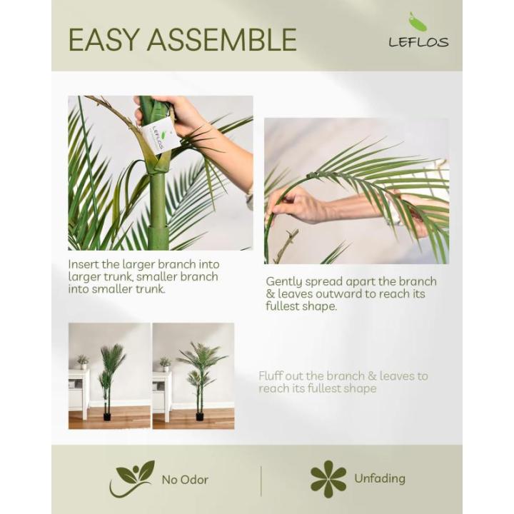 165cm künstliche Phoenix Palme, Areca Palme nur für den Innenbereich mit 2 abnehmbaren Stämmen und 24 verstellbaren Palmenblättern, deko für Büro, Laden, Wohnung und Party