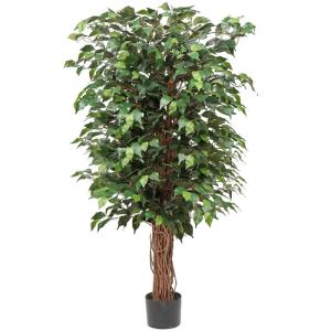 Ficus Benjamini , grote kunstboom, 123 cm hoog met 672 bladeren, ideaal voor de eetkamer en entree en interieurdecoratie