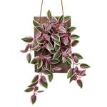 Kunstplant als echte kunstmatige tradeskantie, hangplant, decoratieve plant met houten plaat, hoogte 84 cm, voor muur, veranda, café, trap, tuin, huisdecoratie