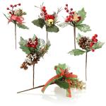 6 x decoratieve maretak, decoratieve maretakjes om op te hangen, decoratieve takken als knutselbenodigdheden, verfraait geschenken en potpourris (6 stuks - rood + groen + bruin)