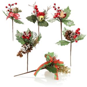 6 x decoratieve maretak, decoratieve maretakjes om op te hangen, decoratieve takken als knutselbenodigdheden, verfraait geschenken en potpourris (6 stuks - rood + groen + bruin)