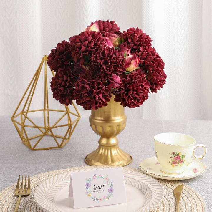 , 20 stuks dahlia-bloemen met bladeren en stelen, doe-het-zelf rode dahlia-schuim bloem voor bruiloft, boeketten, bloemen, centerpieces, arrangementen feesttafels,