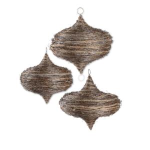 K&K Interiors 53580B Zwiebeldekoration, groß, Rattan und Sisal, glitzernd, Braun, 3 Stück