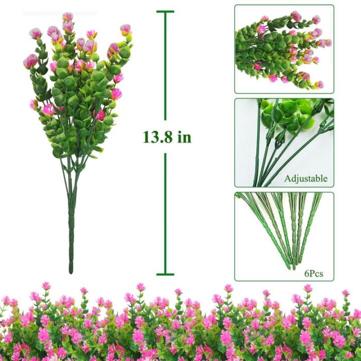 Kunstbloemen voor buiten, uv-bestendig, , bloemen in grote hoeveelheden voor het ophangen van plantenbakken, buiten, veranda, vaas, thuis, raamdecoratie, 6 bundels, roze