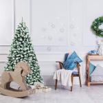 Kunstkerstboom met sneeuw en warmwitte ledverlichting, dennenboom met metalen standaard, pvc-naalden, kunstboom, kerstgroen, 135/180/225 cm