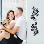 2 stuks metalen boomblad wanddecoratie wijnstok olijftak blad muurkunst ornament muur opknoping bord voor boven deur, woonkamer, kantoor, binnen en buiten decoratie (zwart)