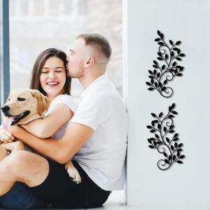 2 stuks metalen boomblad wanddecoratie wijnstok olijftak blad muurkunst ornament muur opknoping bord voor boven deur, woonkamer, kantoor, binnen en buiten decoratie (zwart)