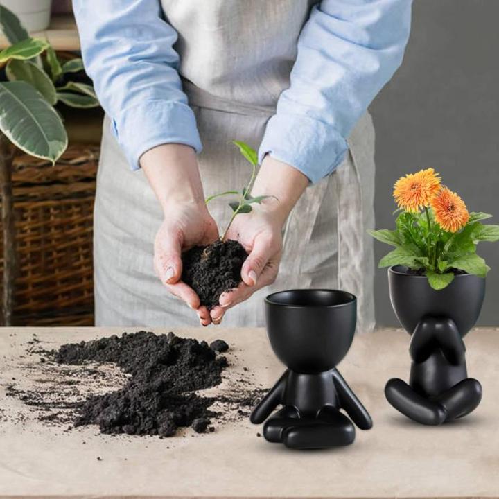 Niedliche Mini-Blumentöpfe aus Keramik, Blumentöpfe Sukkulenten, 2 Stück kreative kleine Figuren Mini-Blumentöpfe für den Innenbereich, kleine Blumentöpfe für Tisch, Terrass