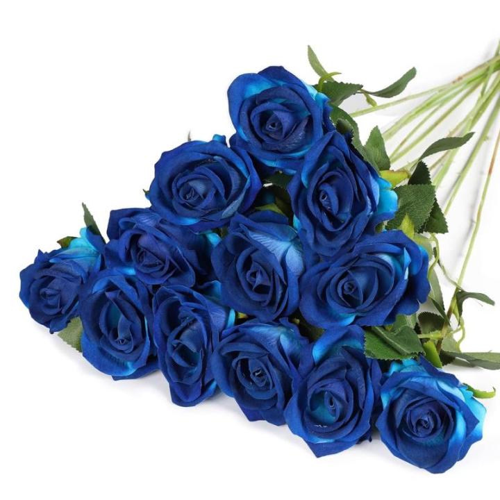 12 stuks kunstbloemen, zijden bloemen, rozen, 51 x 7 cm, kunstbloemen, bladeren en verstelbare stelen, realistische en zachte kunstbloemen voor doe-het-zelf bruiloftsfeest, Valenti