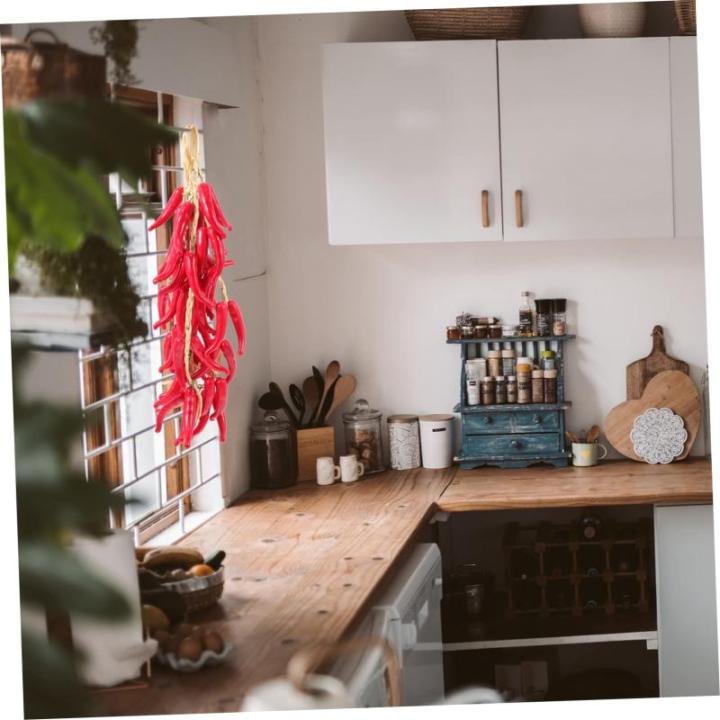 1 Satz Simulierte Hängende Knoblauchspieße Wohnraumdeko Ladeneinrichtung Paprika Dekoration Chili-Pfeffer-anhänger Pfeffer Für Bauernhausdekor Realistische Paprikaverzierungen 