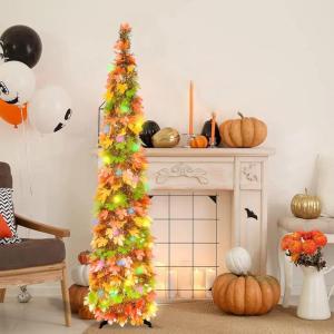 Herfstdecoratie esdoornblad boom, 1,5 m pop-up glitter kunstmatig esdoornblad boom herfstbladeren decoratie lichtboom voor Halloween Thanksgiving herfstdecoratie