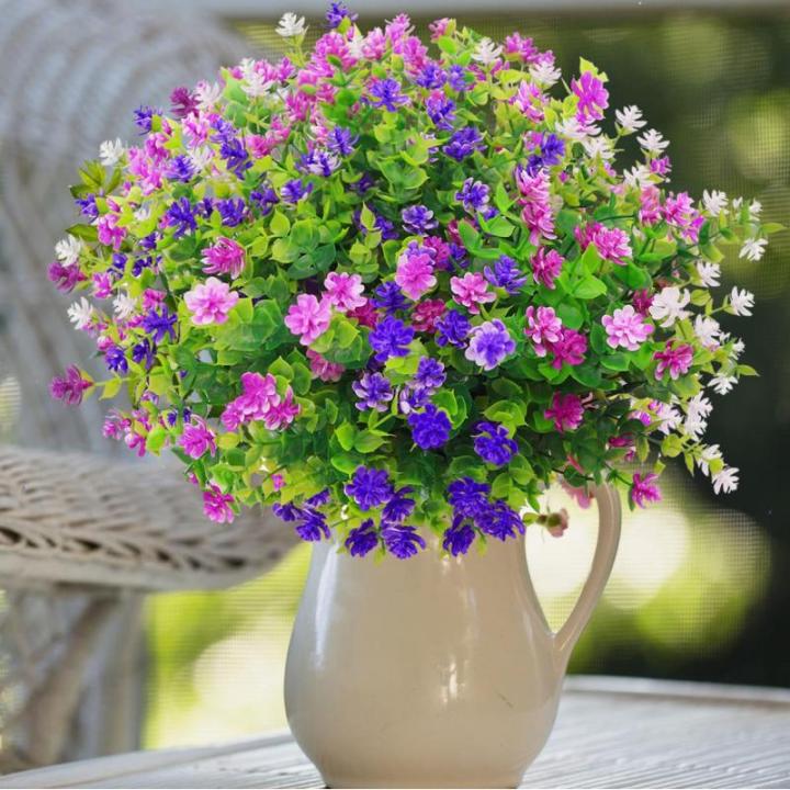 voor buiten, uv-bestendig, kunstplanten, bloemen in grote hoeveelheden voor het ophangen van plantenbakken, buiten, veranda, vaas, thuis, raamdecoratie, 6 bundels
