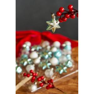 - 44-delige set - ballen - sterren - kerstversiering - turquoise, zilver, wit - ca. 3cm