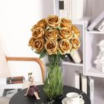 Zijde kunstroos bloemen bruidsboeket (goud)