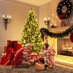240cm LED Künstlicher Weihnachtsbaum, Christbaum mit Klappsystem und Metallständer, Tannenbaum geschmückt, Kunstbaum Weihnachten ideal für Zuhause, Büro, Geschäfte und Hotels