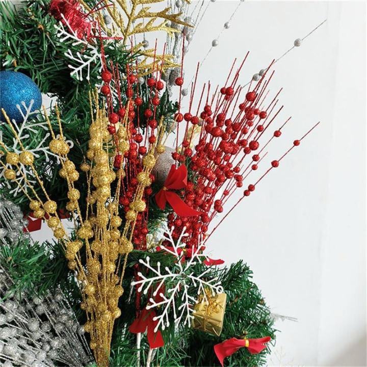 Künstliche Schaumstoffblumen, goldener Glitzer, Weihnachtsbeeren, Blumenstrauß, Zuhause, Weihnachten, Hochzeit, Dekoration, Tischkranz, Basteln, 43 cm