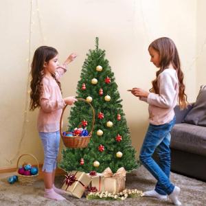 Christemas Tree Kunstkerstboom met ledverlichting, groen, van pvc-naalden, kerstboom met inklapbare metalen standaard, 11 lichtmodi, 5 kleurveranderingen (180 cm)
