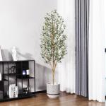 Kunstmatige olijfboom, 180 cm, grote kunstplant met natuurlijke houten stam en vruchten, kunstmatige olijfboom in pot, voor huis, slaapkamer, kantoor, tuin, decoratie (2 stuks)