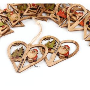6 houten kerstboomversieringen, 3D-kerstboomversiering, decoratie, houten kerstboom, dennenboomversiering, houten hanger met touw, kerstdecoratie, natuur, rood en groen, kerstboom