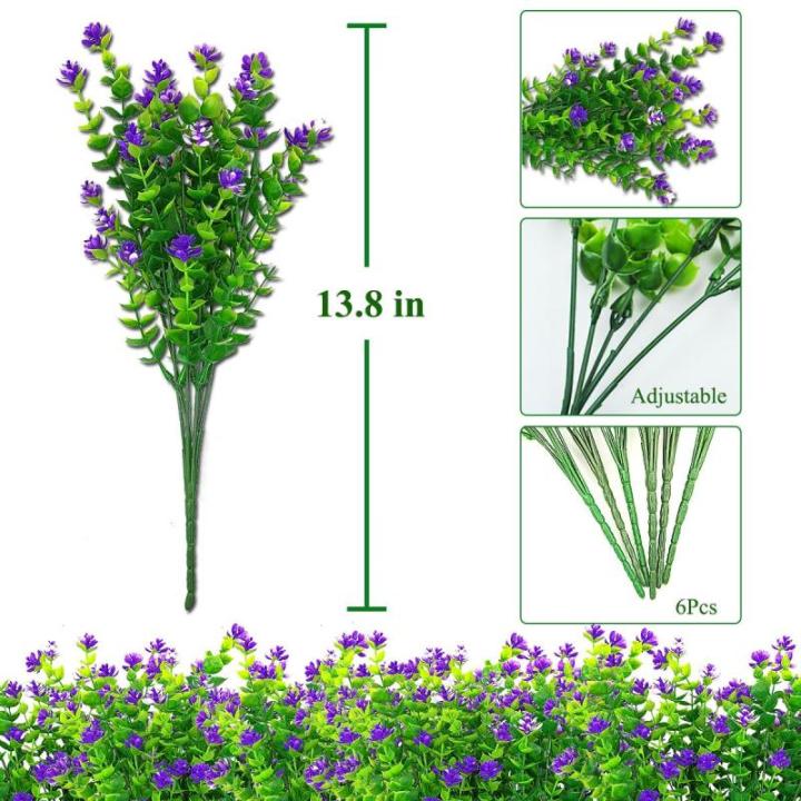Kunstbloemen voor buiten, uv-bestendig, , bloemen in grote hoeveelheden voor het ophangen van plantenbakken, buiten, veranda, vaas, thuis, raamdecoratie, 6 bundels, paars