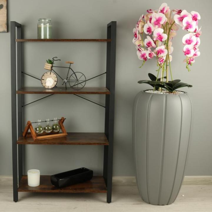 Kunstorchidee cascade boeket crèmerosa in pot, grijs, 112 cm hoog, rubberen bloemen, 5 scheuten, decoratie voor thuiskantoor
