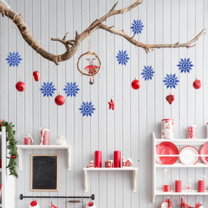 24 x sneeuwvlokken kerstdecoratie voor kerstboom glitter kerstboomversiering, blauw