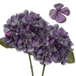 Kunsthortensia, 2 stuks, blauw, paars, Ø 19 cm, kunstbloemen, hortensia, als echt voor bruidsboeketten, huis, kantoor, hotel, feestdecoratie, middenstukken, bloemstukken