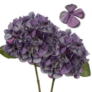 Kunsthortensia, 2 stuks, blauw, paars, Ø 19 cm, kunstbloemen, hortensia, als echt voor bruidsboeketten, huis, kantoor, hotel, feestdecoratie, middenstukken, bloemstukken