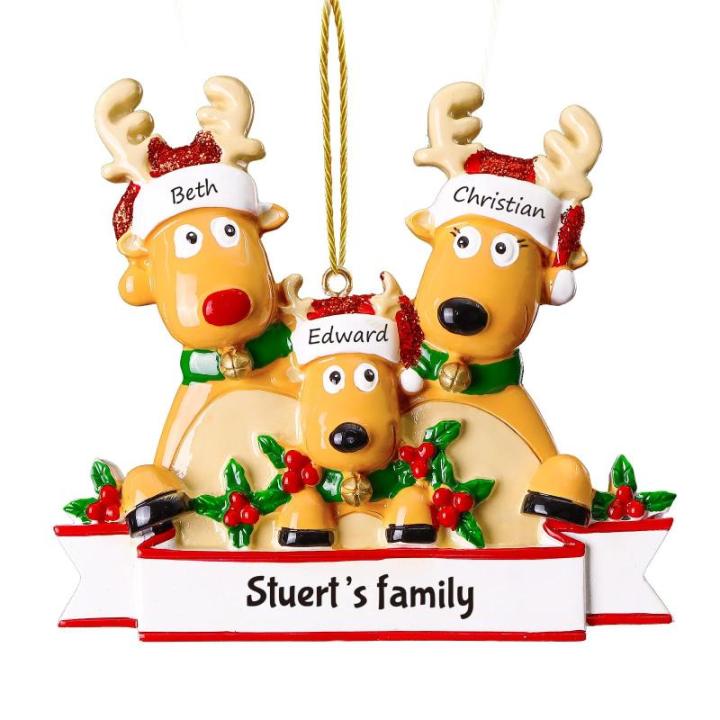 Gepersonaliseerde kersthangers met 2/3/4/5/6/7/8 familienamen - 2023 kunsthars kerstboomversiering gepersonaliseerde familie, partners en vrienden 3