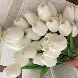 30 stuks kunstmatige tulpen bloemen nep tulpen boeket real touch bloemen voor decoratie (wit)