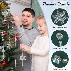 16 stuks kerstdecoratie, sneeuwvlokken, ijspegel, kerstboomversiering, kristallen decoraties, kerstboomversiering, sneeuwvlokken, decoratie, acryl, kerstboomdecoratieset