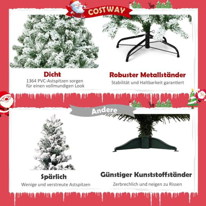 Kunstkerstboom met sneeuw, 135/180/225 cm, kerstboom met metalen standaard, kerstboom 400/928/1346 takken, pvc, kunstboom, kerstklapsysteem voor thuis, kantoor, winkels (225 cm)