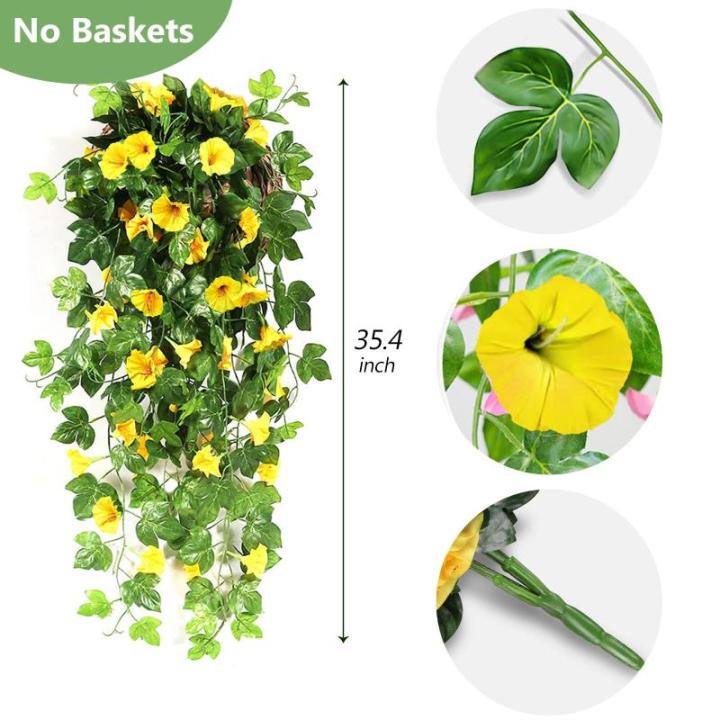 2 stuks kunstmatige blauweregen wijnstok kunstmatige hangende bloemen nepplanten voor tuin hek balkon buiten binnen decoratie (geel bloemgroen, 90 cm)