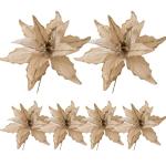 6pcs Poinsettia Blumen künstlich 11 Zoll lebensee Weihnachtsblumen weiche künstliche Blumen mit Glitzerpulver für Weihnachten Neujahrsfeierdekorationen, leichte Gold, Weihnachts