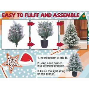 Tafelkerstboom, kleine kerstboom, 6 dennenappels, 6 bessen, 155 takjes (kunstijskralen en dunne kunstsneeuw), pluizig en realistisch, vakantiesfeer, 7,5 m