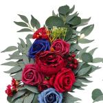 Bruiloftsboogbloemen, bloemenslingers voor bogen, woondecoratie, groene bladeren, kunstbloemenslingerset voor binnen, set van 2 voor recepties, rood blauw