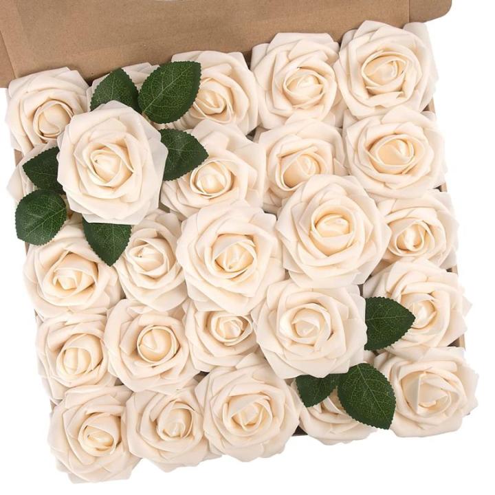 Kunstrozen, echte schuimrubberen rozen voor bruiloft, bruidsboeketten, babyshower, feest, pols-bloemen, corsage, babyborrel, woondecoratie, 25 stuks