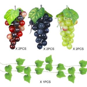 7 Stück Weintrauben Deko Kunststoff Weintrauben Künstliche Trauben Deko Künstliche Gefälschte Trauben Künstliche Früchte und Weinrebe Faux Trauben Deko Gartendekoration Obsts