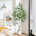 Kunstplant esdoorn 180 cm grote in witte bloempot, esdoornboom als echt voor thuis, kantoor, tuindecoratie (1 stuks)