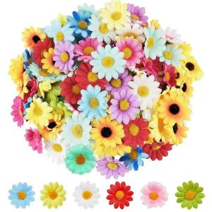 Kunstbloemhoofdjes, decoratie, zonnebloemen, 4,5 cm, kunstmatige madeliefjes, margrieten, bloemen voor bruiloft, feesten, thuis, doe-het-zelf handwerk, 100 stuks