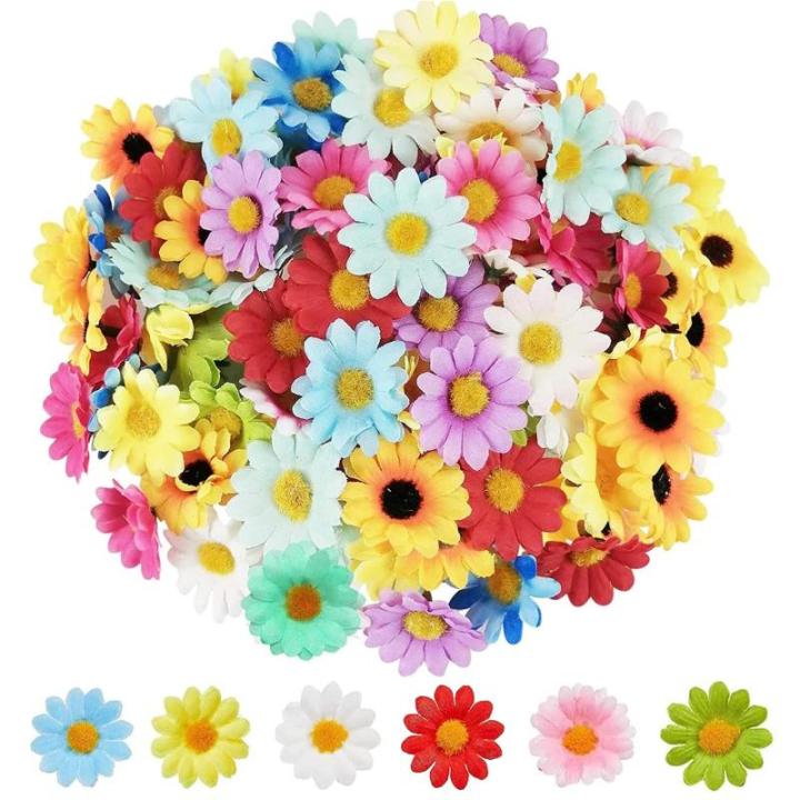 Kunstbloemhoofdjes, decoratie, zonnebloemen, 4,5 cm, kunstmatige madeliefjes, margrieten, bloemen voor bruiloft, feesten, thuis, doe-het-zelf handwerk, 100 stuks