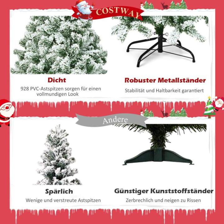 Kunstkerstboom met sneeuw, 135/180/225 cm, kerstboom met metalen standaard, kerstboom 400/928/1346 takken, pvc, kunstboom, kerstklapsysteem voor thuis, kantoor, winkels (180 cm)