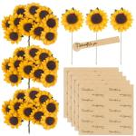 100 stuks kunstzonnebloemen, 3,5 cm, met 90 stickers, decoratieve bloemen, klein met metaaldraad, met steel, feest, bruiloft, doe-het-zelf, plakboek, kaarten, decoratie